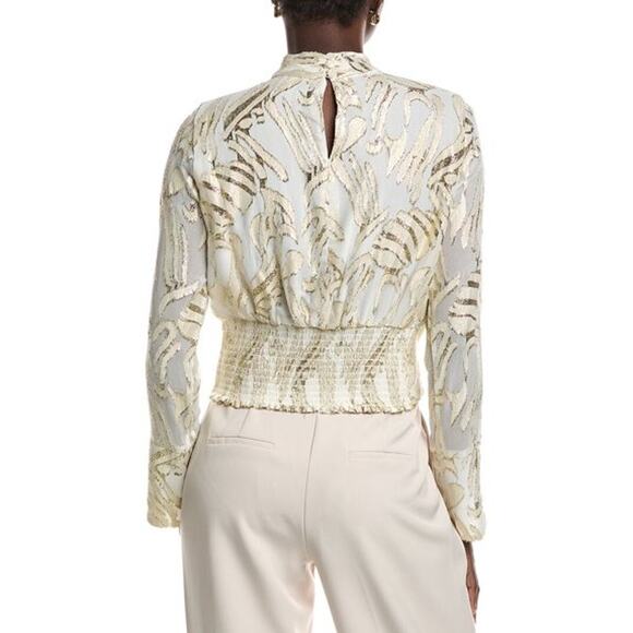 Parker Size XL The Piper Top Gold White Lurex Blend Keyhole Smocked Long Sleeves - Picture 2 of 12